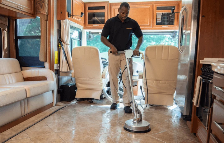 Stanley Steemer technician spring cleaning motorhome rv flooring